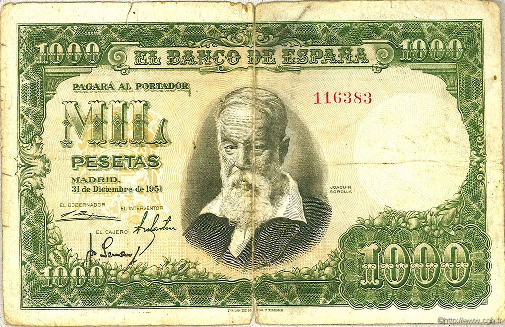 1000 Pesetas SPANIEN  1951 P.143a fS