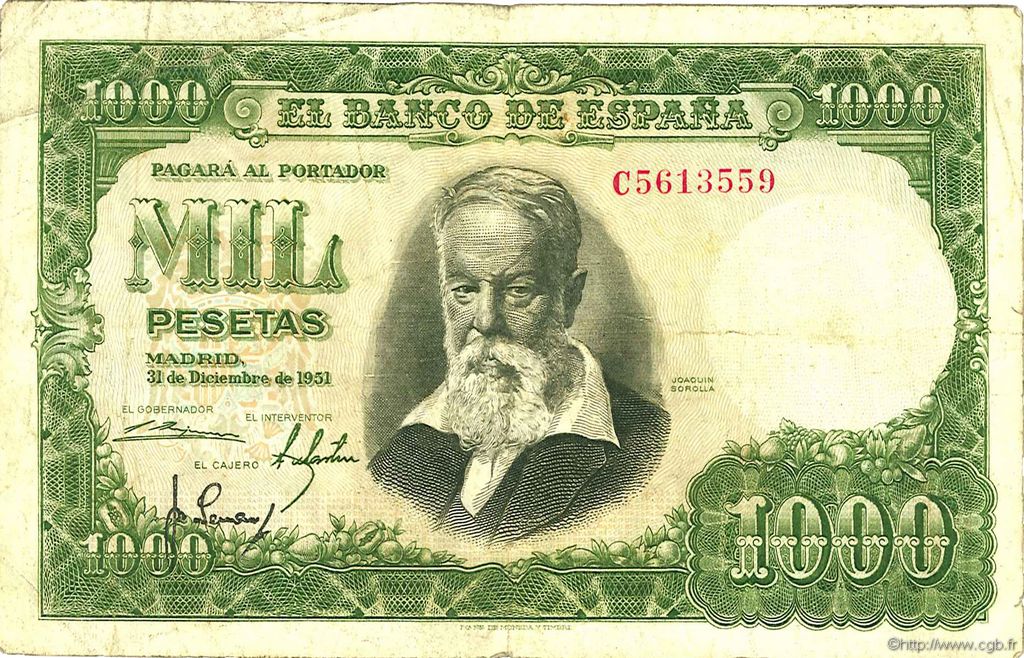 1000 Pesetas ESPAÑA  1951 P.143a BC