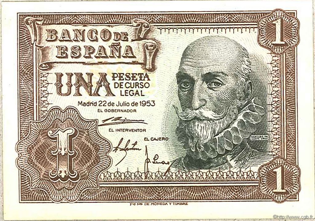 1 Peseta ESPAÑA  1953 P.144a SC