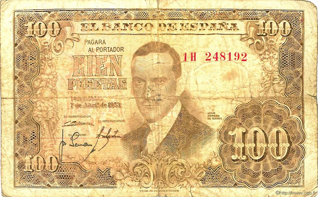 100 Pesetas SPAIN  1953 P.145a G