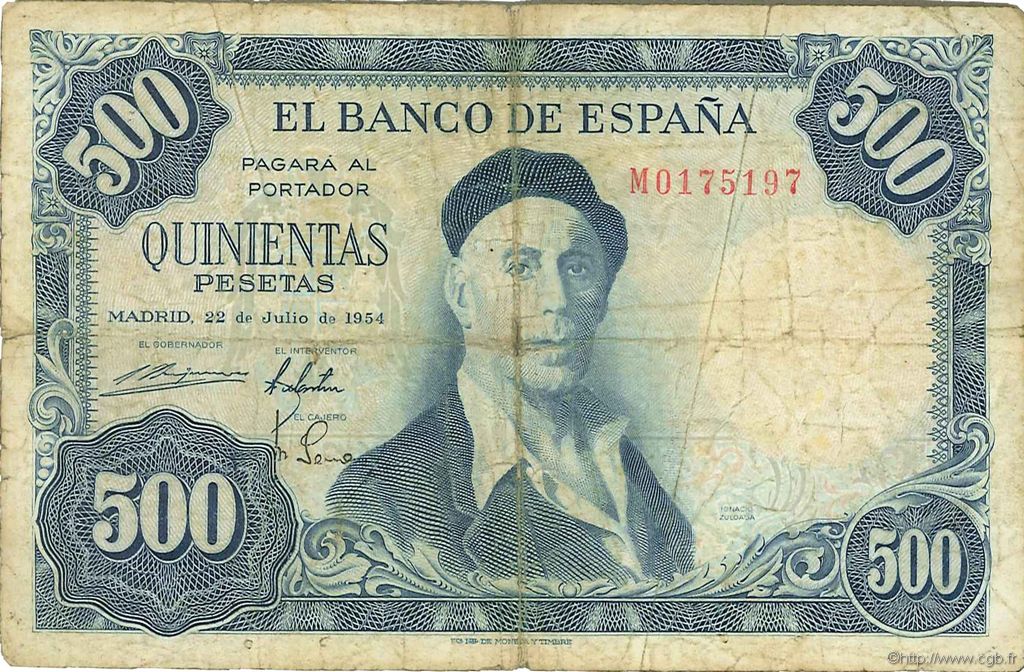 500 Pesetas SPAIN  1954 P.148a G