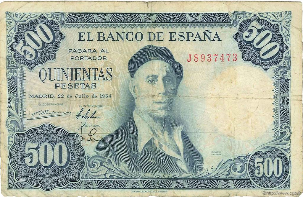 500 Pesetas SPAIN  1954 P.148a F