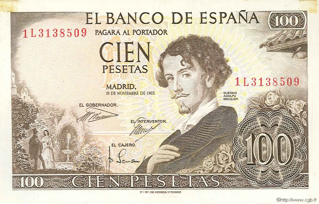 100 Pesetas ESPAÑA  1965 P.150 EBC