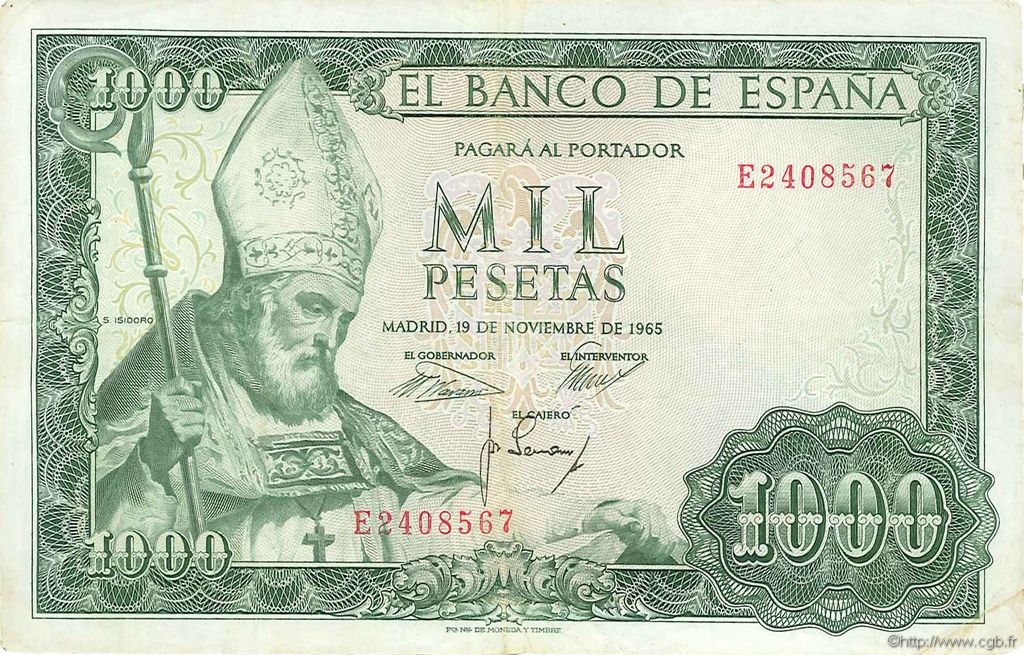 1000 Pesetas SPANIEN  1965 P.151 SS