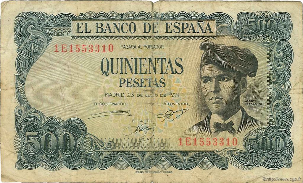 500 Pesetas SPAIN  1971 P.153a G