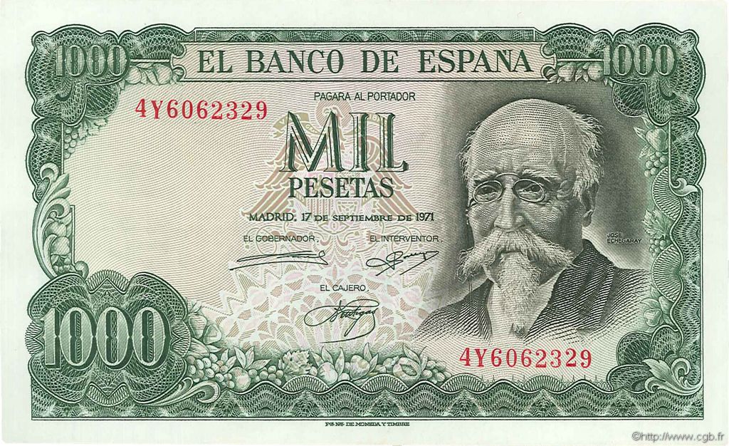 1000 Pesetas SPAIN  1971 P.154 XF