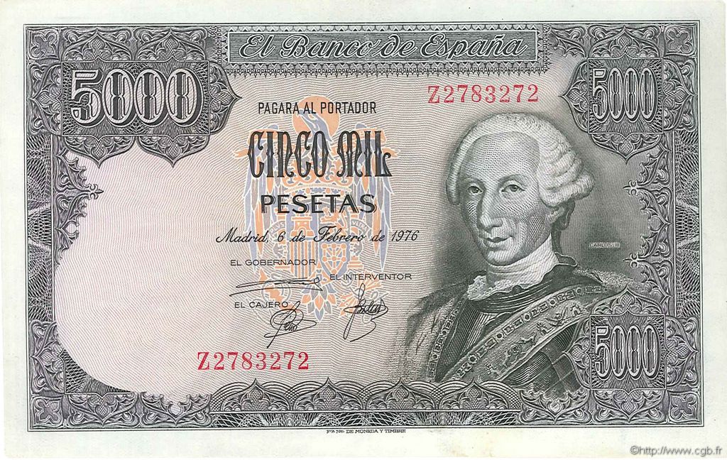 5000 Pesetas ESPAÑA  1976 P.155 EBC