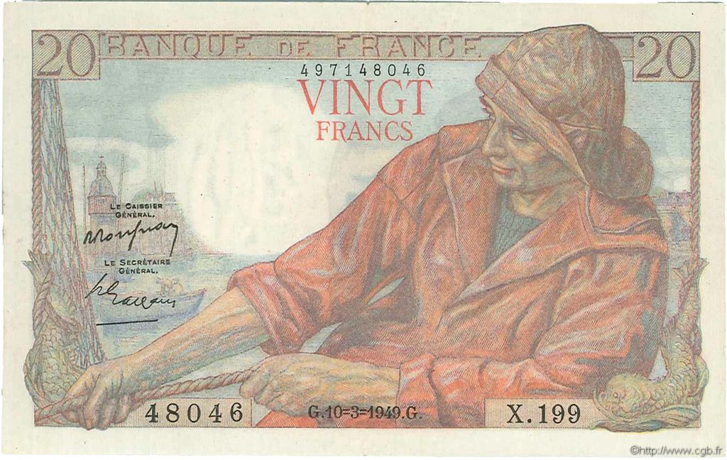 20 Francs PÊCHEUR FRANCE  1949 F.13.14 VF+
