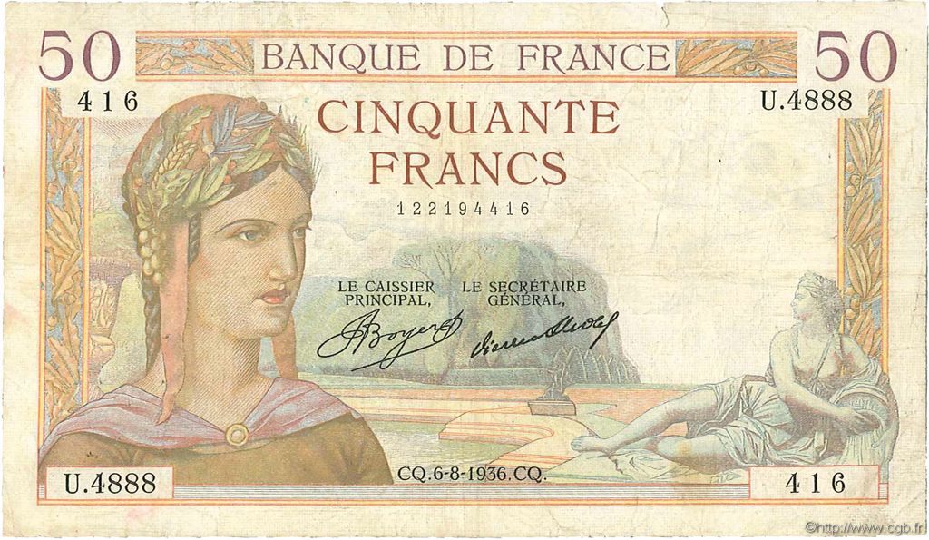 50 Francs CÉRÈS FRANCIA  1936 F.17.29 MB