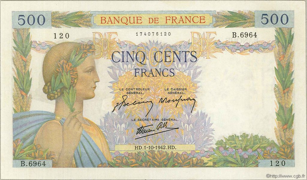 500 Francs LA PAIX FRANCIA  1942 F.32.41 SPL+