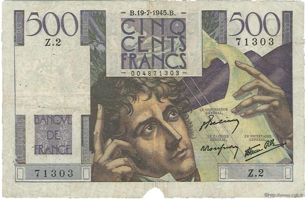 500 Francs CHATEAUBRIAND FRANCIA  1945 F.34.01 B a MB