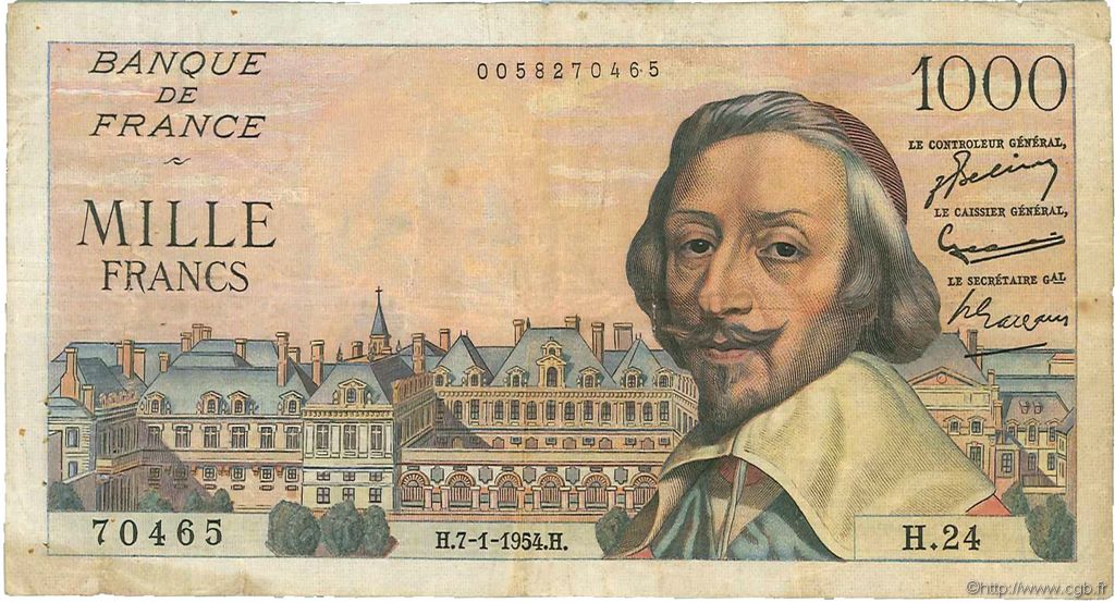 1000 Francs RICHELIEU FRANCE  1954 F.42.04 F