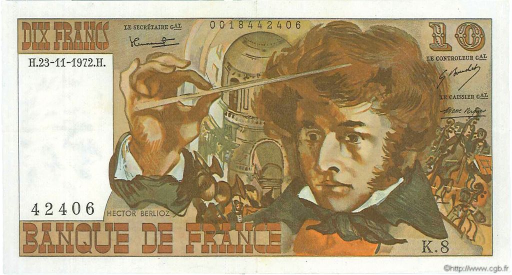 10 Francs BERLIOZ FRANKREICH  1972 F.63.01 VZ+