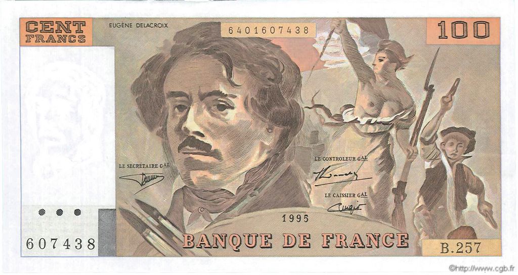 100 Francs DELACROIX 442-1 & 442-2 FRANCE  1995 F.69ter.02a AU+