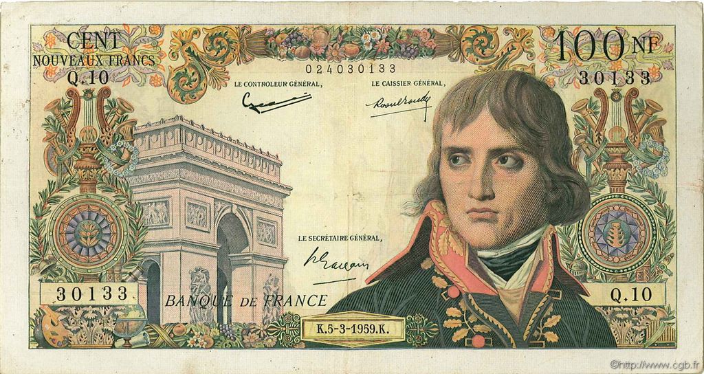 100 Nouveaux Francs BONAPARTE FRANCIA  1959 F.59.01 BC+