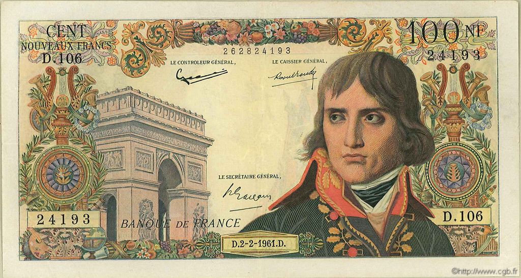 100 Nouveaux Francs BONAPARTE FRANKREICH  1961 F.59.10 SS