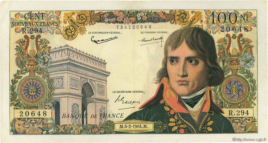 100 Nouveaux Francs BONAPARTE FRANCE  1964 F.59.25 F+