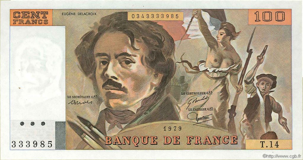 100 Francs DELACROIX modifié FRANCIA  1979 F.69.02c EBC+
