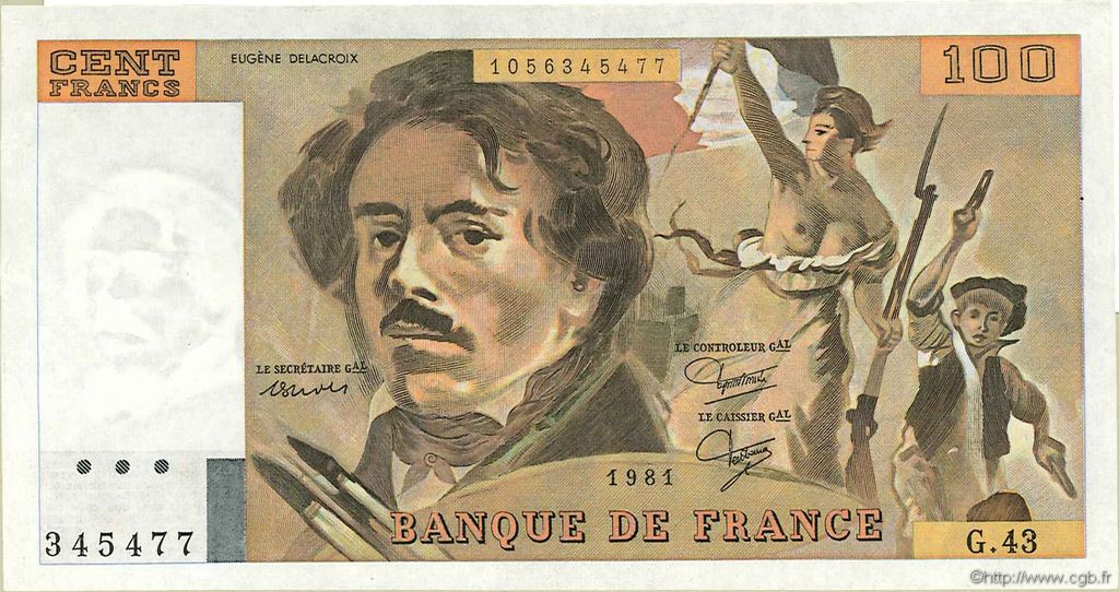 100 Francs DELACROIX modifié FRANKREICH  1981 F.69.05 fST
