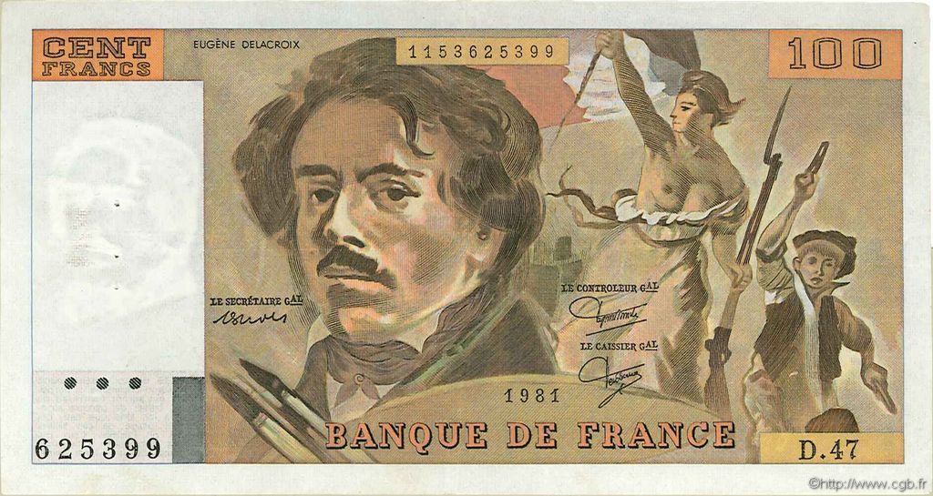 100 Francs DELACROIX modifié FRANCIA  1981 F.69.05 BB to SPL