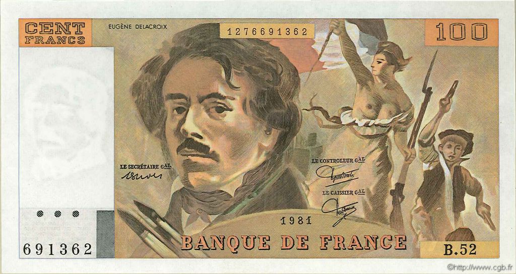 100 Francs DELACROIX modifié FRANKREICH  1981 F.69.05 fST+