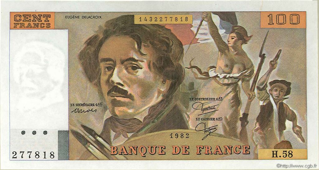 100 Francs DELACROIX modifié FRANCIA  1982 F.69.06 SPL+