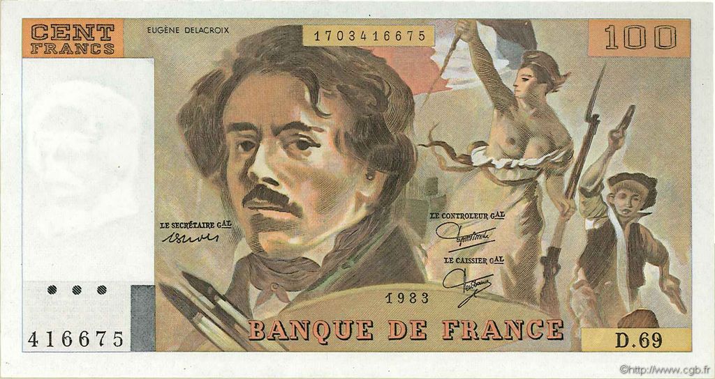 100 Francs DELACROIX modifié FRANCIA  1983 F.69.07 SC+