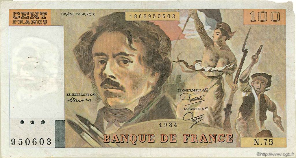 100 Francs DELACROIX modifié FRANCE  1984 F.69.08a F+