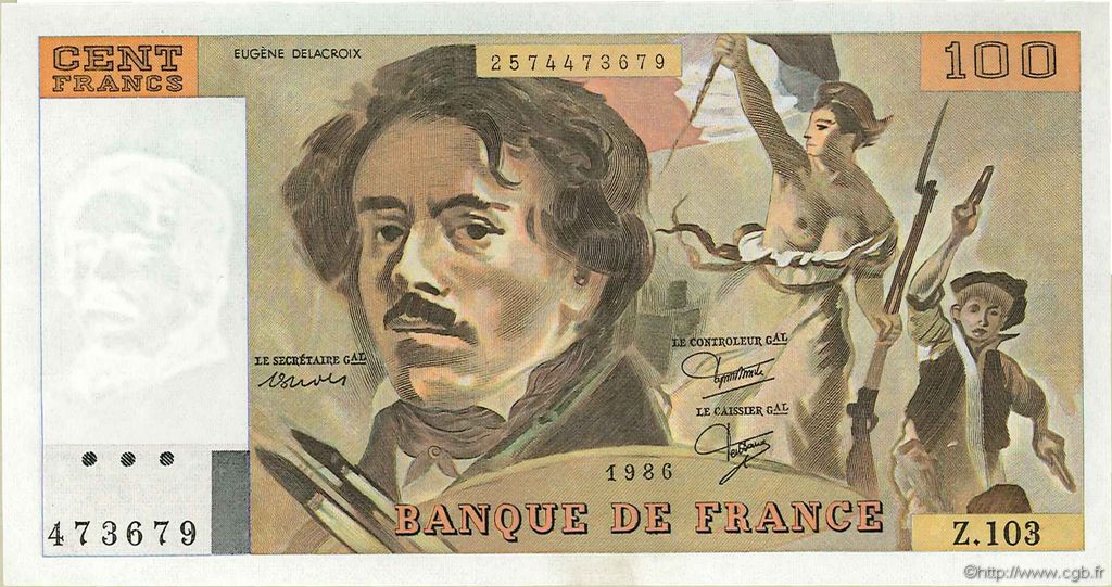 100 Francs DELACROIX modifié FRANCIA  1986 F.69.10 EBC