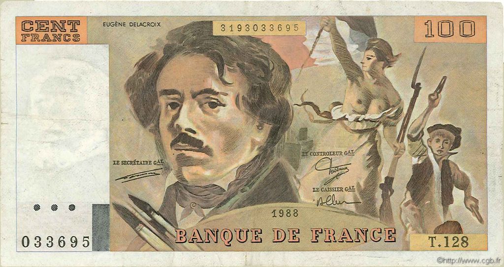 100 Francs DELACROIX modifié FRANCIA  1988 F.69.12 MBC