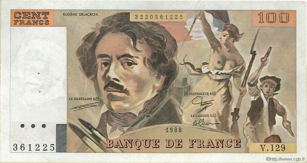100 Francs DELACROIX modifié FRANCIA  1988 F.69.12 MBC