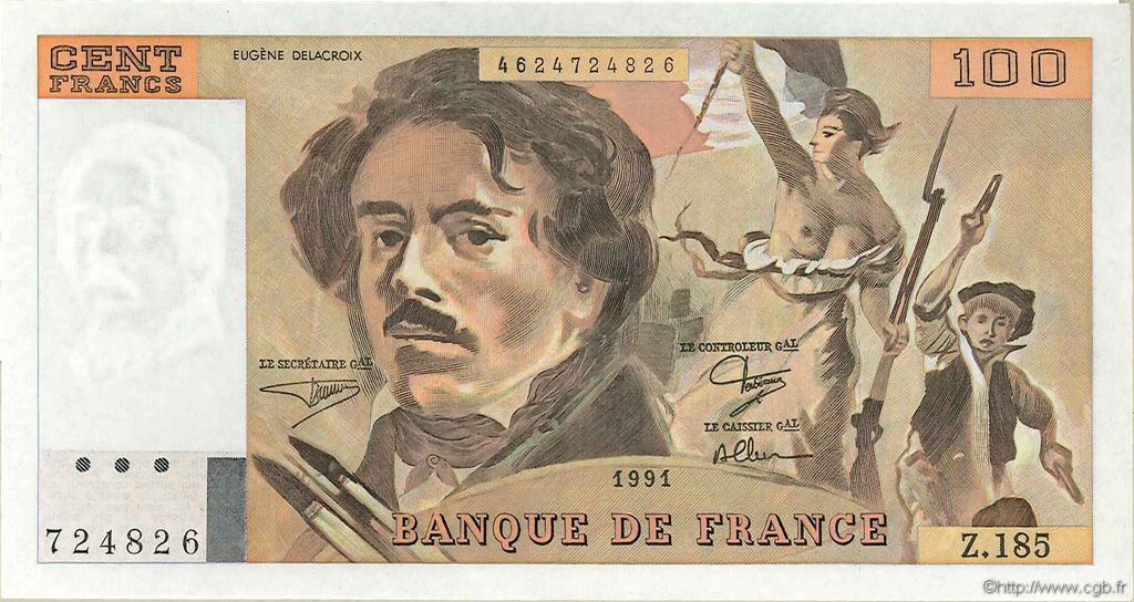 100 Francs DELACROIX imprimé en continu FRANCIA  1991 F.69bis.03b2 q.AU