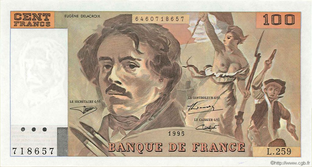 100 Francs DELACROIX 442-1 & 442-2 FRANCIA  1995 F.69ter.02a q.FDC