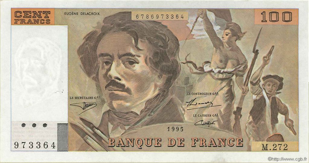 100 Francs DELACROIX 442-1 & 442-2 FRANKREICH  1995 F.69ter.02b VZ+