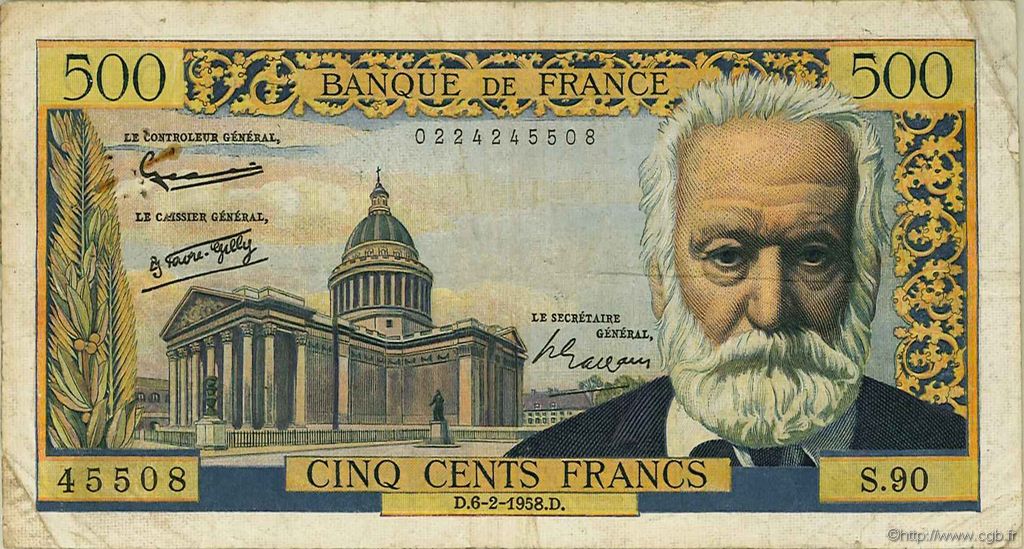 500 Francs VICTOR HUGO FRANCIA  1958 F.35.08 MB