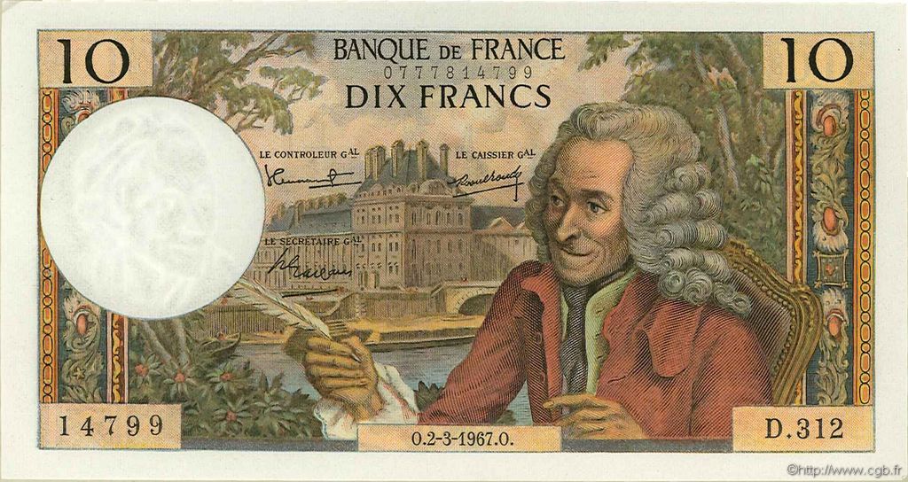 10 Francs VOLTAIRE FRANCIA  1967 F.62.25 EBC+