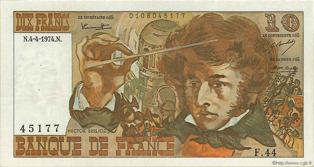 10 Francs BERLIOZ FRANCE  1974 F.63.04 XF-