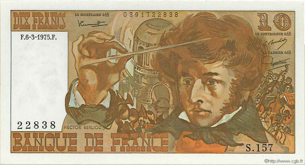10 Francs BERLIOZ FRANCE  1975 F.63.09 UNC-