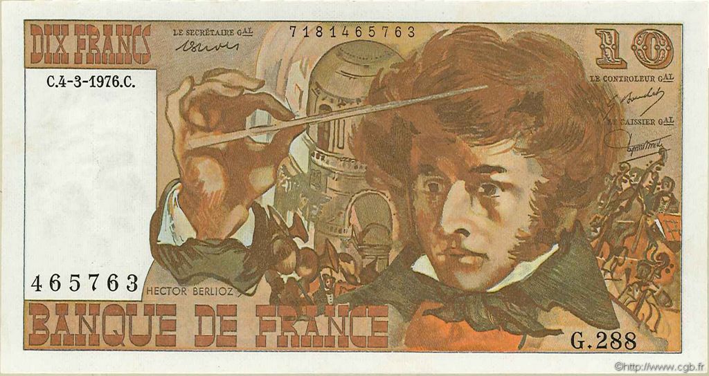 10 Francs BERLIOZ FRANCIA  1976 F.63.18 MBC+