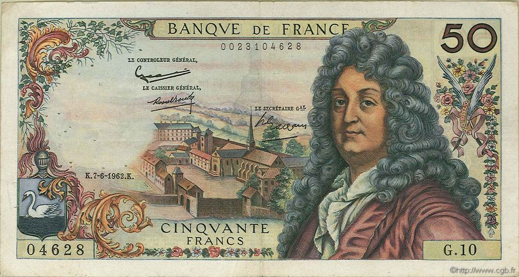 50 Francs RACINE FRANCIA  1962 F.64.01 q.BB