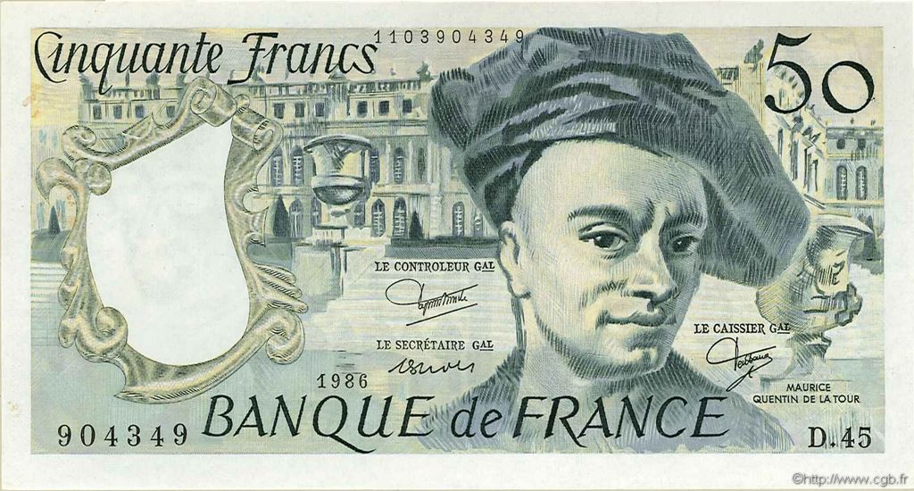 50 Francs QUENTIN DE LA TOUR FRANCIA  1986 F.67.12 SPL+