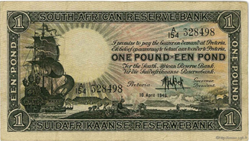 1 Pound SOUTH AFRICA  1946 P.084f VF