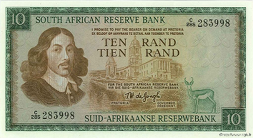 10 Rand SUDAFRICA  1975 P.113c q.AU