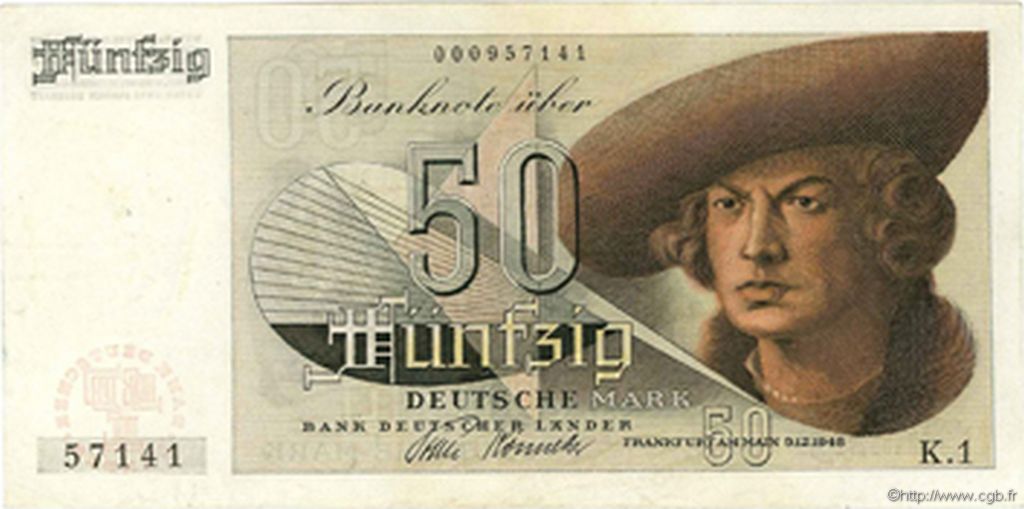 50 Deutsche Mark GERMAN FEDERAL REPUBLIC  1948 P.14a VF+