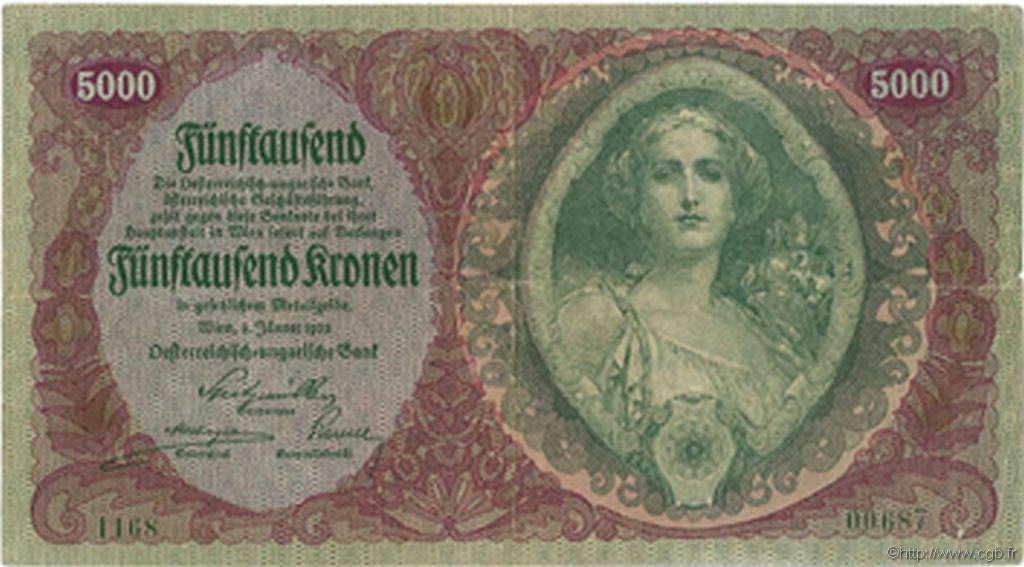 5000 Kronen AUSTRIA  1922 P.079 VF