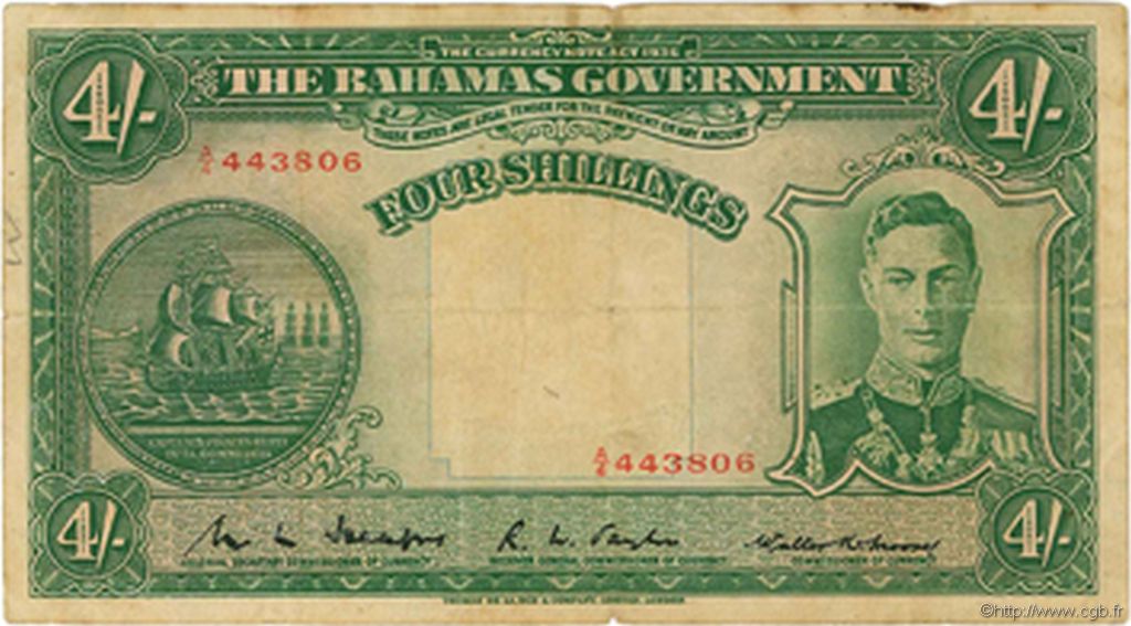 4 Shillings BAHAMAS  1936 P.09b q.BB