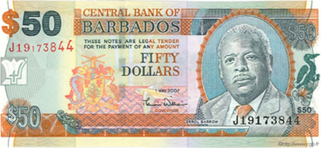 50 Dollars BARBADOS  2007 P.70a fST+