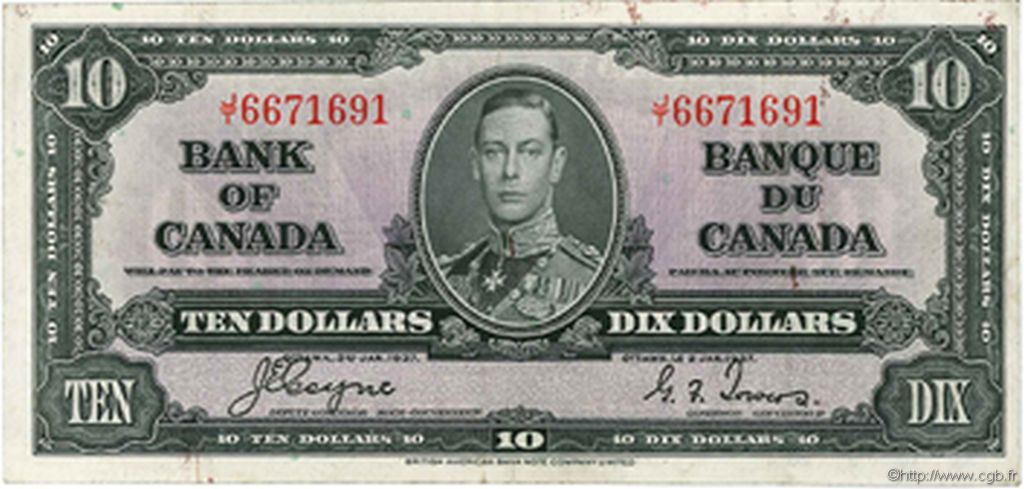 10 Dollars KANADA  1937 P.061c fVZ