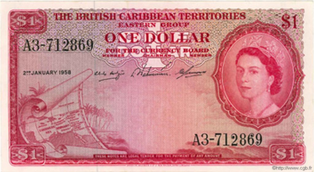 1 Dollar EAST CARIBBEAN STATES  1958 P.07c MBC+