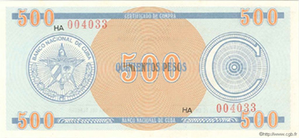 500 Pesos CUBA  1990 P.FX26 UNC